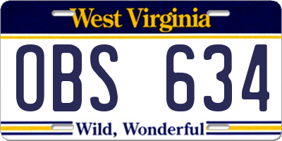 WV license plate OBS634