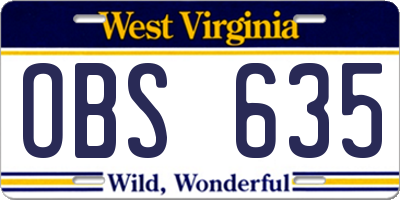 WV license plate OBS635