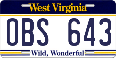 WV license plate OBS643