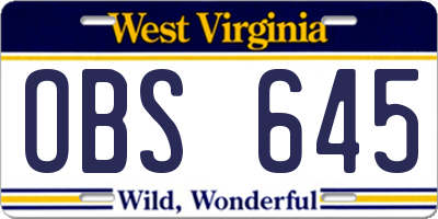 WV license plate OBS645