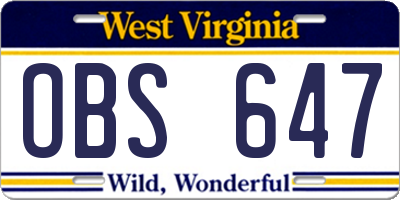WV license plate OBS647