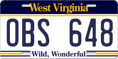 WV license plate OBS648