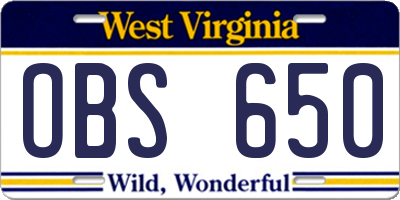 WV license plate OBS650