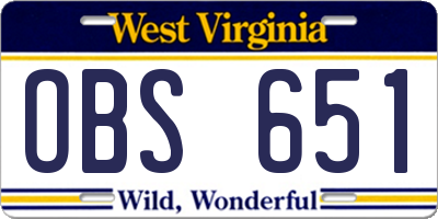 WV license plate OBS651