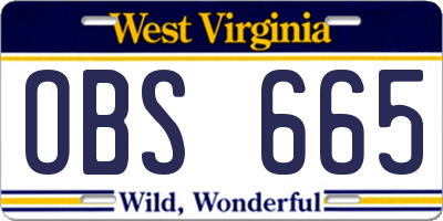 WV license plate OBS665