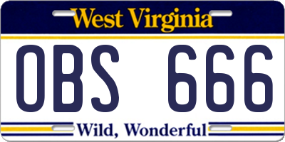 WV license plate OBS666