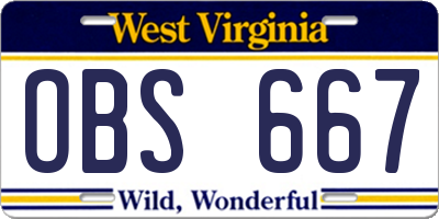 WV license plate OBS667