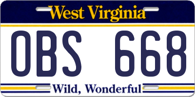 WV license plate OBS668