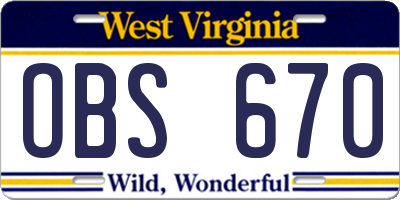 WV license plate OBS670