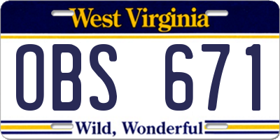 WV license plate OBS671