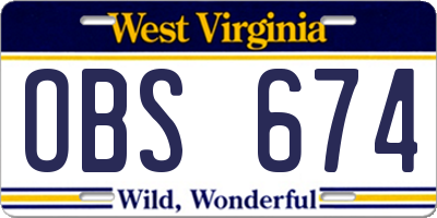 WV license plate OBS674