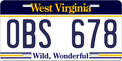 WV license plate OBS678