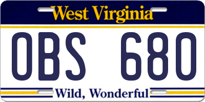 WV license plate OBS680