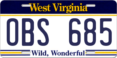 WV license plate OBS685
