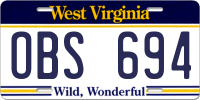WV license plate OBS694