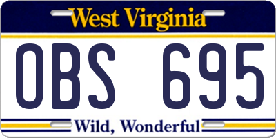 WV license plate OBS695
