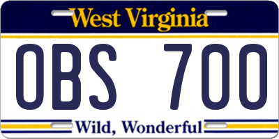 WV license plate OBS700