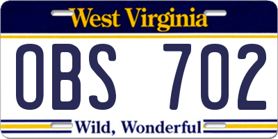 WV license plate OBS702