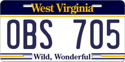WV license plate OBS705