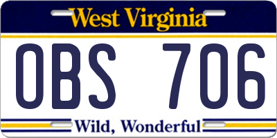 WV license plate OBS706