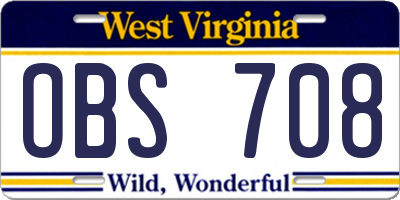 WV license plate OBS708