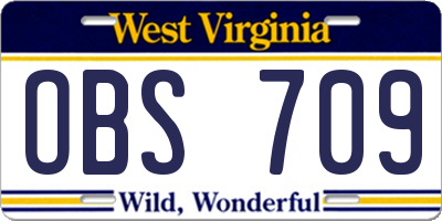 WV license plate OBS709