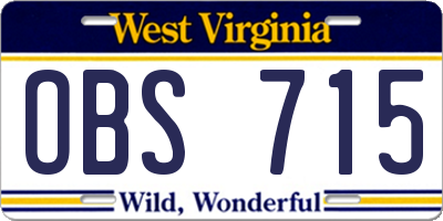 WV license plate OBS715