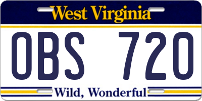 WV license plate OBS720