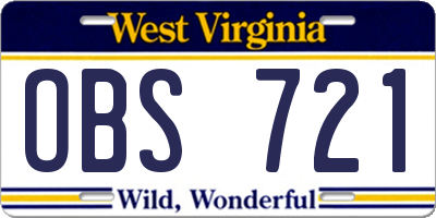 WV license plate OBS721