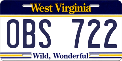 WV license plate OBS722