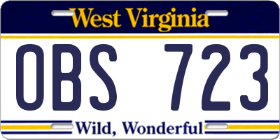 WV license plate OBS723