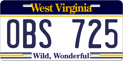 WV license plate OBS725
