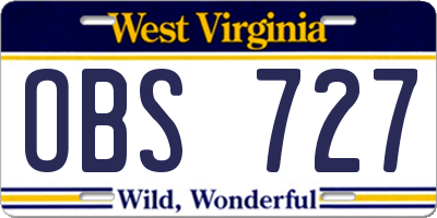 WV license plate OBS727