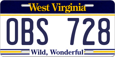 WV license plate OBS728