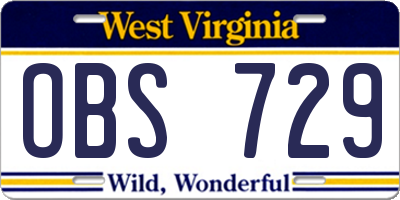 WV license plate OBS729