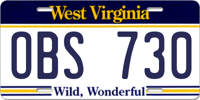 WV license plate OBS730