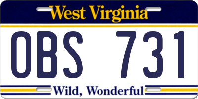 WV license plate OBS731