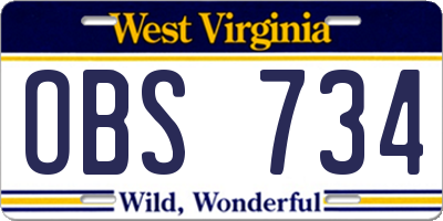 WV license plate OBS734