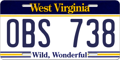 WV license plate OBS738