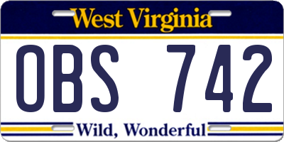 WV license plate OBS742