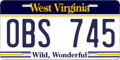 WV license plate OBS745