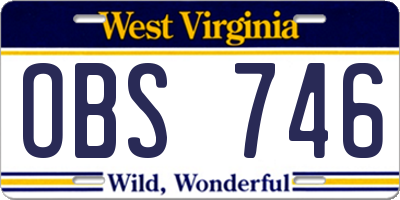 WV license plate OBS746