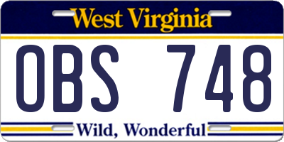 WV license plate OBS748