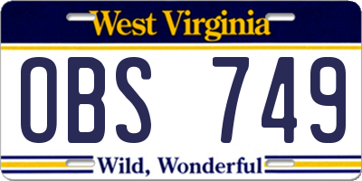 WV license plate OBS749