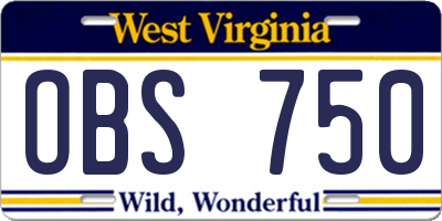 WV license plate OBS750