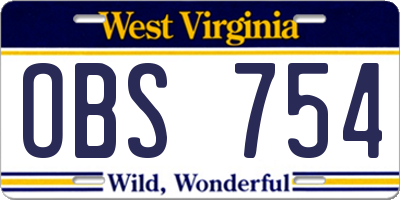 WV license plate OBS754