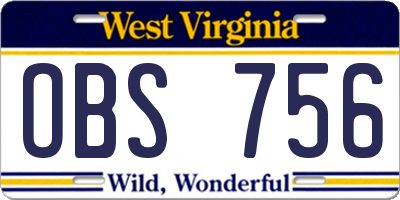 WV license plate OBS756