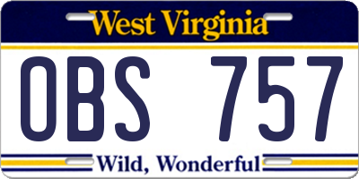 WV license plate OBS757