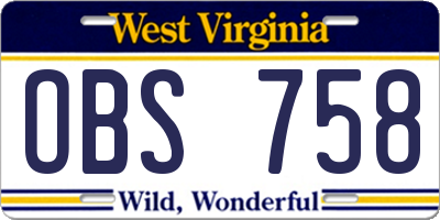 WV license plate OBS758