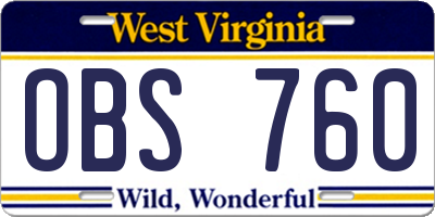 WV license plate OBS760